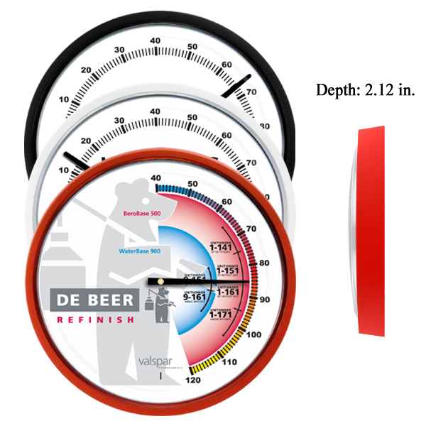 Model 1499T. 14 inch customized thermometer with custom designs printed onto the front of the thermometer.