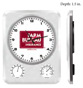 Clock with weather gauges. Multi-functional clock shows time, temperature and humidity.